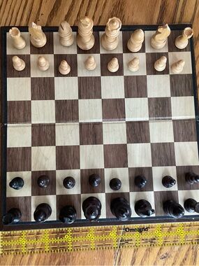 1970s Cavalier Magnetic Chess Board Wood pieces